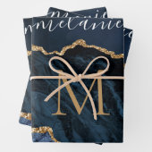 Gepersonaliseerd marineblauw goud inpakpapier (In situ)