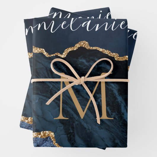 Gepersonaliseerd marineblauw goud inpakpapier (In situ)