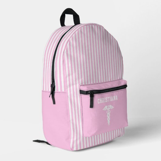 Gepersonaliseerd medisch symbool Blush Pink Stripe Bedrukte Rugzak (Achterkant Hoek Links)