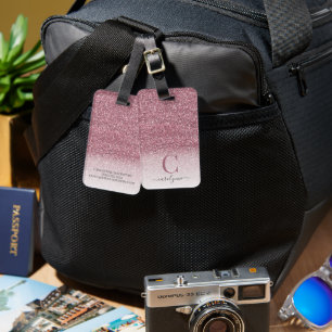 Gepersonaliseerd meisje Blush Roze Glitter Monogra Bagagelabel