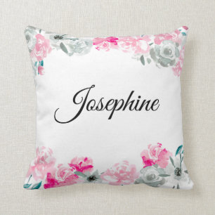 Gepersonaliseerd meisje Boho-Waterverf bloemen Kussen