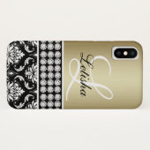 Gepersonaliseerd meisje Bold Gold Black Damask Mon Case-Mate iPhone Case (Achterkant (horizontaal))