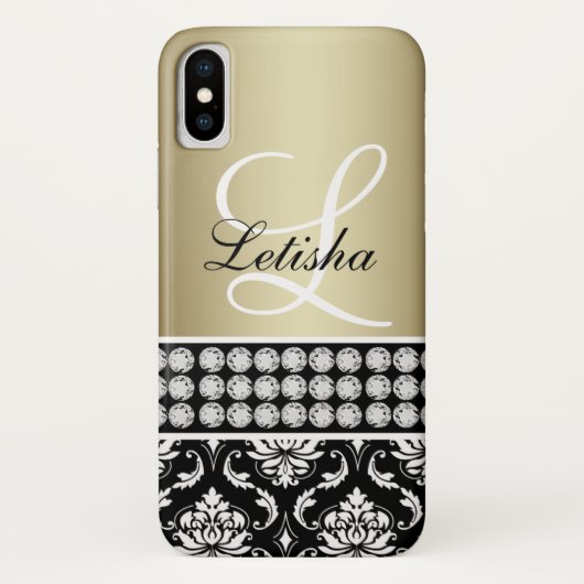 Gepersonaliseerd meisje Bold Gold Black Damask Mon Case-Mate iPhone Case (Achterkant)