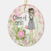 Gepersonaliseerd meisje en bloemen Afstuderen Kers Keramisch Ornament (Links)