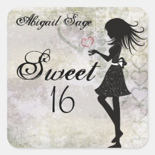 Gepersonaliseerd Meisje en Harten Sweet 16 Sticker