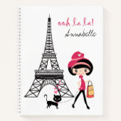 Gepersonaliseerd meisje en Kat Paris Eiffel Tower Notitieboek (Voorkant)