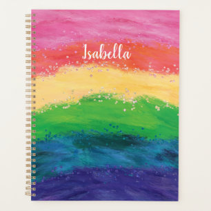 Gepersonaliseerd meisje Glitter Rainbow-Notitieboe Planner