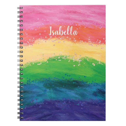 Gepersonaliseerd meisje Glitter Rainbow Notitieboek (Voorkant)