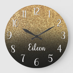 Gepersonaliseerd meisje Gold Glitter Black Ombre Grote Klok