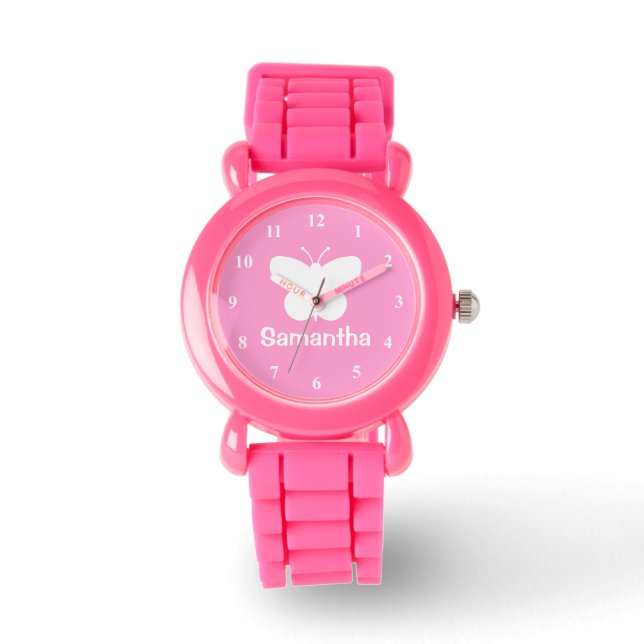 Gepersonaliseerd meisje horloge | vlindersilhouet (Voorkant)