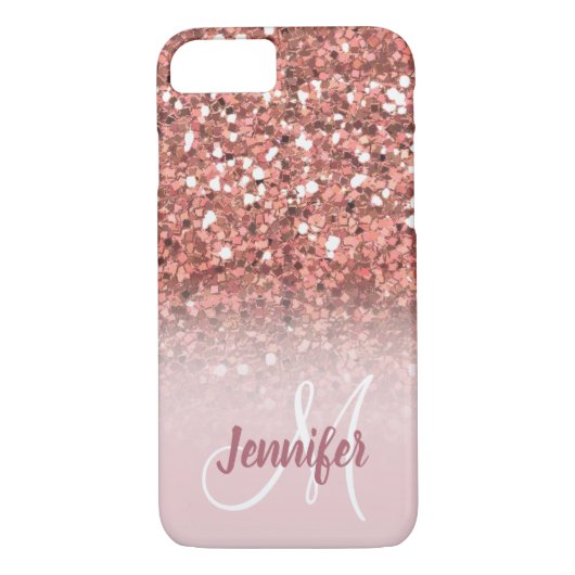 Gepersonaliseerd meisje Roos Gold Glitter Monogram Case-Mate iPhone Case (Achterkant)