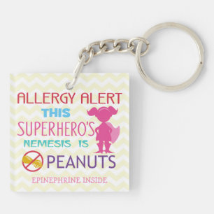 Gepersonaliseerd meisje Superheld Peanut Allergy K Sleutelhanger