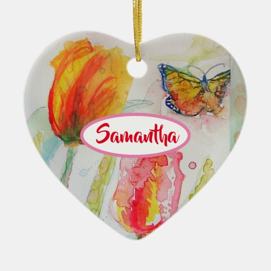 Gepersonaliseerd meisjesnaam Tulip Floral Ornament (Voorkant)