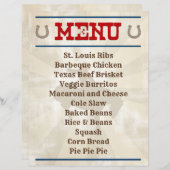Gepersonaliseerd menu Cowboy Hoedown Party (Voorkant / Achterkant)