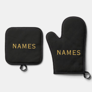 Gepersonaliseerd met 2 achternamen of bijnaam erop ovenwant & pannenlap set