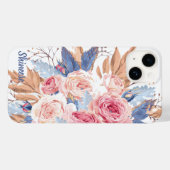 Gepersonaliseerd met blush en blauwe bloem Case-Mate iPhone case (Achterkant (horizontaal))