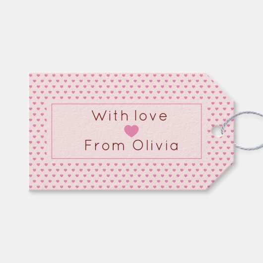 Gepersonaliseerd met liefde eenvoudig roze cadeaulabel (Voorkant (Horizontaal))