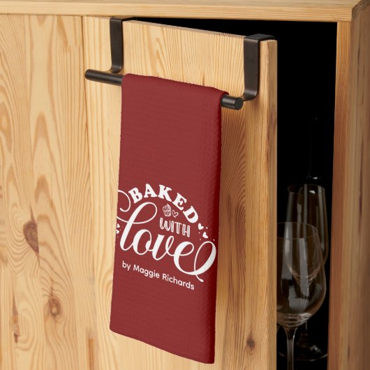 Gepersonaliseerd met Love Red Baking Kitchen Towe Theedoek (Derde Gevouwen)