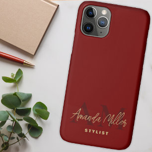 Gepersonaliseerd met naam Red Gold Modern Monogram iPhone 11 Pro Hoesje