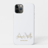 Gepersonaliseerd met naam Wit Goud Modern Monogram Case-Mate iPhone Case (Achterkant)