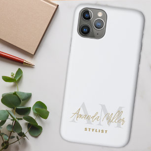 Gepersonaliseerd met naam Wit Goud Modern Monogram iPhone 11 Pro Hoesje