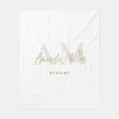 Gepersonaliseerd met naam Wit Goud Modern Monogram Fleece Deken (Voorkant)
