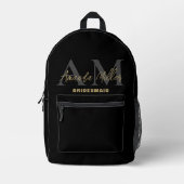 Gepersonaliseerd met naam Zwart Goud Modern Monogr Bedrukte Rugzak (Voorkant)