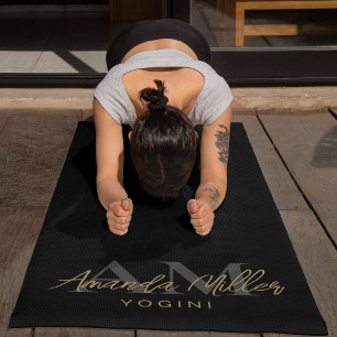 Gepersonaliseerd met naam Zwart Goud Modern Monogr Yogamat