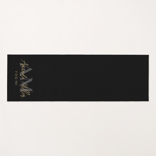 Gepersonaliseerd met naam Zwart Goud Modern Monogr Yogamat (Voorkant (horizontaal))