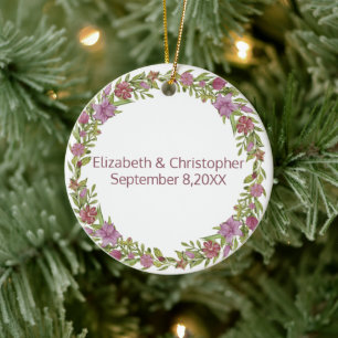 Gepersonaliseerd met Namen en Trouwdatum Bloemstuk Keramisch Ornament