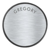 Gepersonaliseerd metallic grijs textuur monogram hockey puck (Voorkant)
