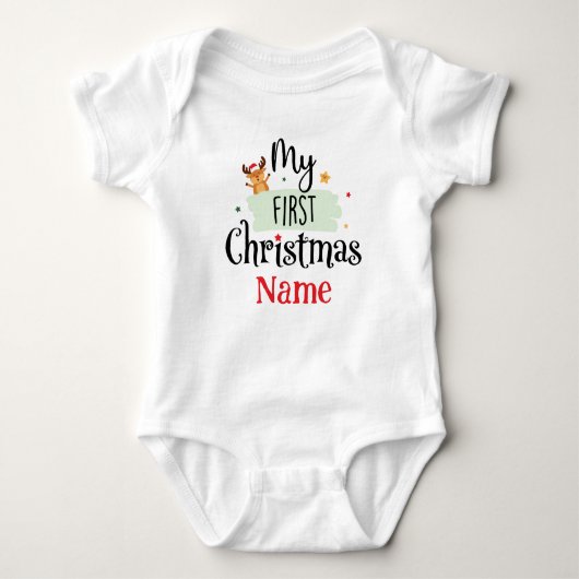 Gepersonaliseerd Mijn Eerste Kerst Schattige Baby  Romper (Voorkant)
