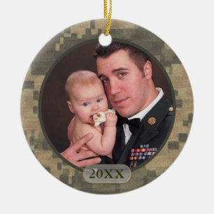 Gepersonaliseerd militaire foto voor en achter keramisch ornament