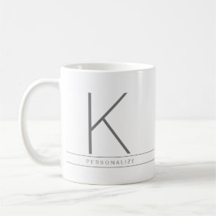 Gepersonaliseerd minimaal modern grijs monogram koffiemok
