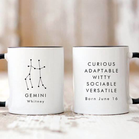 Gepersonaliseerd minimalistisch Gemini sterrenbeel Mok