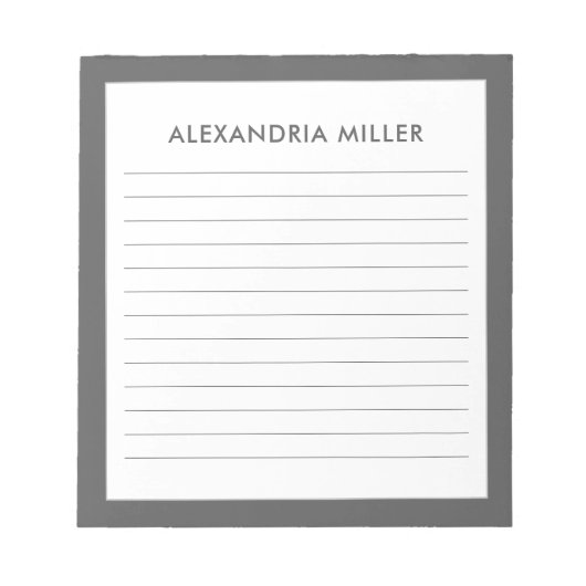 Gepersonaliseerd minimalistisch grijs Notitieblok (Voorkant)