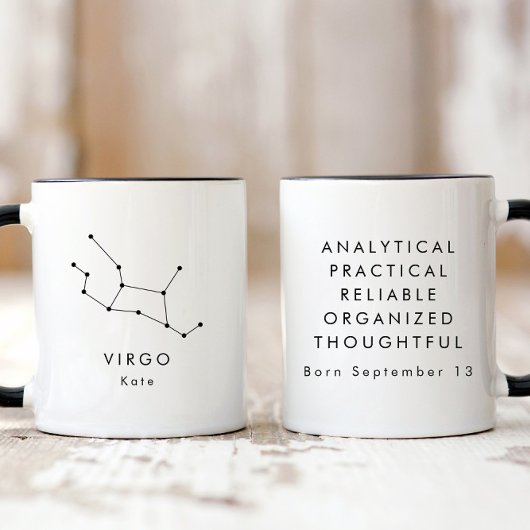 Gepersonaliseerd minimalistisch sterrenbeeld Maagd Mok