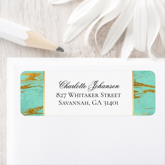 Gepersonaliseerd Mint en Gold Marble Pattern Etiket (Insitu)