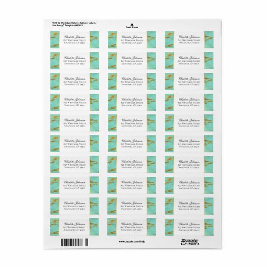 Gepersonaliseerd Mint en Gold Marble Pattern Etiket (Full Sheet)