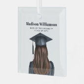 Gepersonaliseerd Modern Afstuderen Vrouw Afstudere Glas Ornament (Voorkant links)