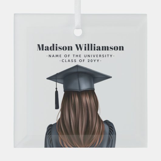 Gepersonaliseerd Modern Afstuderen Vrouw Afstudere Glas Ornament (Voorkant)