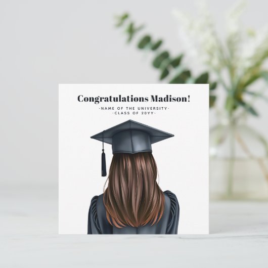 Gepersonaliseerd Modern Afstuderen Vrouw Afstudere Kaart (Staand voorkant)