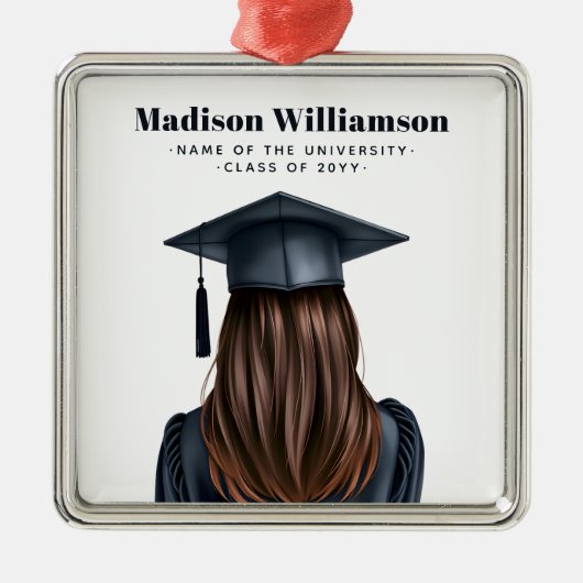 Gepersonaliseerd Modern Afstuderen Vrouw Afstudere Metalen Ornament (Voorkant)