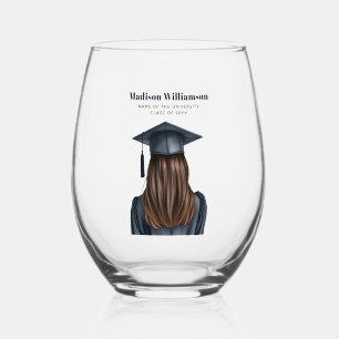 Gepersonaliseerd Modern Afstuderen Vrouw Afstudere Wijnglas Zonder Voet