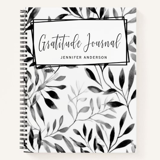 Gepersonaliseerd Modern Black Leaf Dankbaarheidsjo Notitieboek (Voorkant)