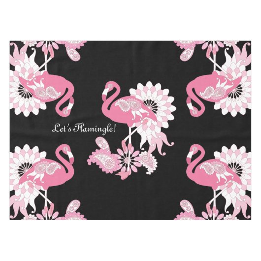 Gepersonaliseerd Modern Black Paisley Pink Flaming Tafelkleed (Voorkant (Horizontaal))