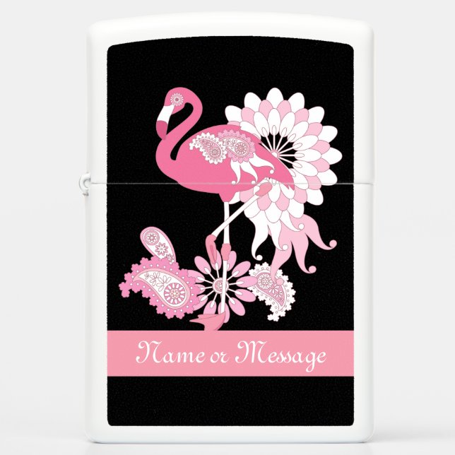 Gepersonaliseerd Modern Black Pink Flamingo (Voorkant)