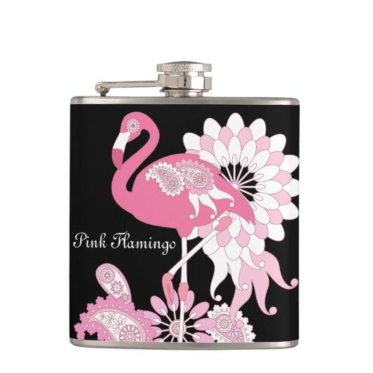 Gepersonaliseerd Modern Black Pink Flamingo Heupfles (Voorkant)