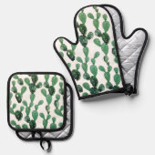 Gepersonaliseerd modern Cactus-patroon Ovenwant & Pannenlap Set (Voorkant / Achterkant)