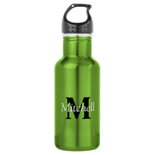 Gepersonaliseerd modern groen monogram waterfles 
